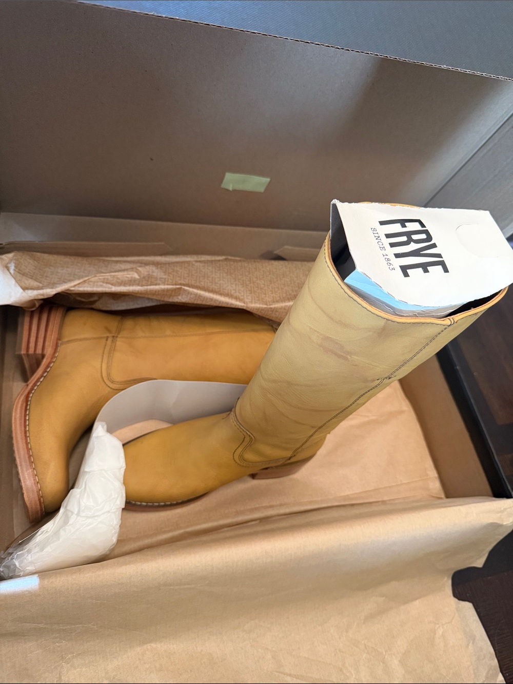 Guaranteed Authentic Frye Banana Leather Campus 14L Knee-High Boots NIB - Picture 2 of 9